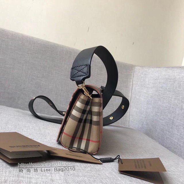 Burberry專櫃新款女包 巴寶莉小號Vintage格紋拼皮革斜背包  db1063